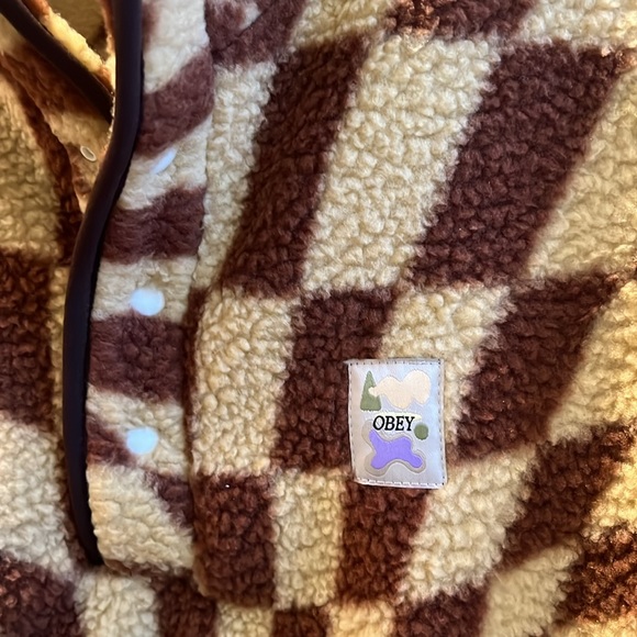 Women’s OBEY Wavy Check Popover fleece Jacket. Size Small. Brown / yello… - Picture 6 of 8